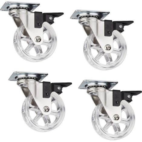 4er Set SO-TECH Design Möbelrollen RAPID Rollen-Ø 75 mm transparent mit Bremse Tragkraft 35 Kg