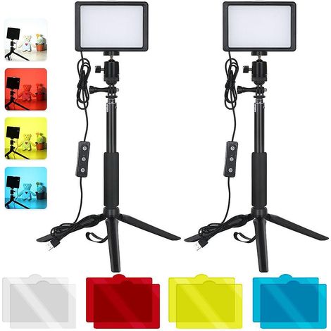 Set aus 2 USB-LED-Videotischlampen mit 2 dimmbaren 5600K-Akzentleuchten + 2 ausziehbaren Stativen