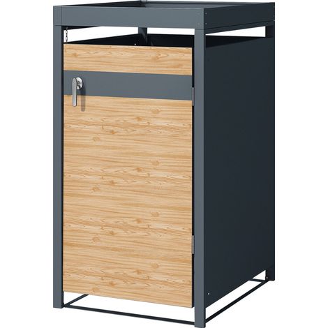 ML-Design Copribidone per Spazzatura con Tetto a Fioriera per 1 Cestino 240L 68x80x124 cm Antracite Aspetto Larice Acciaio Contenitore per Pattumiera Copri Bidone Sportello Contenitore per Rifiuti