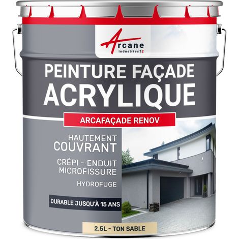 Arcane Industries – Peinture façade acrylique étanche – 2.5 L – Finition mate – Couverture micro-fissures – Jusqu'à 15 ans de durabilité – Ton sable RAL 085 90 20