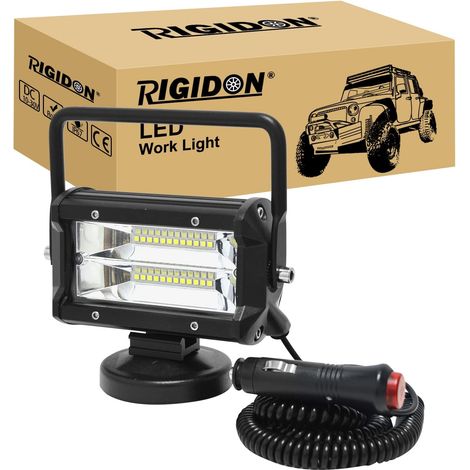 1x 13cm 5 pouces 72W lampe de travail portable allume-cigare, flood feux de travail aimanté, base magnétique, 12V 24V, câble de 3 mètres, phare, barre led, pour offroad Voiture camions ATV 4x4 (1/5)