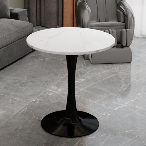 Table basse ronde 70 cm en marbre artificiel, noire et blanche, base métallique HAVRYA (1/5)