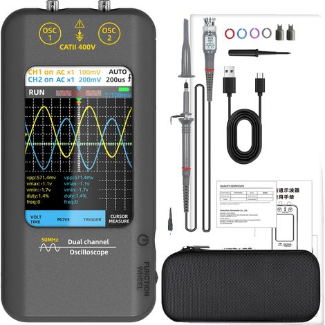 Osciloscopio portátil, doble canal de 50 MHz, pantalla táctil, O2 (1/2)