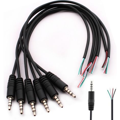 6pcs Connecteur Jack 3.5 TRRS 4 Pôles, Câble Audio 3.5mm Stéréo, à Souder pour Réparation de Câble Audio (30cm)