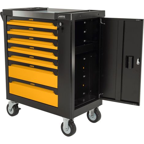 Servante d'atelier 7 tiroirs 221pièces Porte latérale 4 Roues Chariot à outils VITO (1/5)