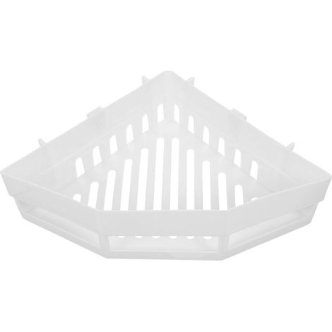Étagère d'angle murale triangulaire avec égouttoir pour douche, organisateur en plastique pour salle de bain, toilettes et cuisine (blanc) (1/4)