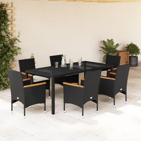 Ensemble à manger de jardin et coussins 7 pcs-Salon de jardin noir rotin acacia 628189 (1/5)