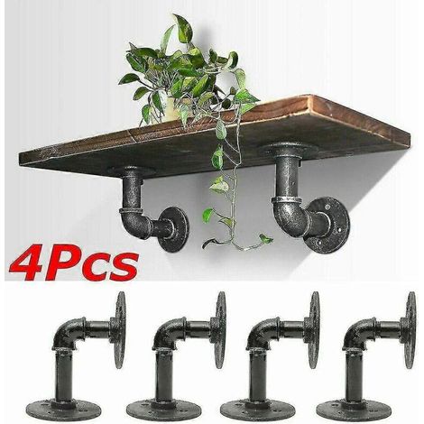 4 supports d'étagère tubulaires, style industriel rustique, pour étagères murales flottantes, meuble de rangement - AquaForge Gifts (1/5)