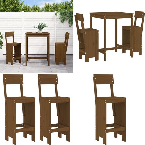 Set Bar da Giardino 3 pz ambra in Legno Massello di Pino - Tavolo da giardino - Sgabello da bar