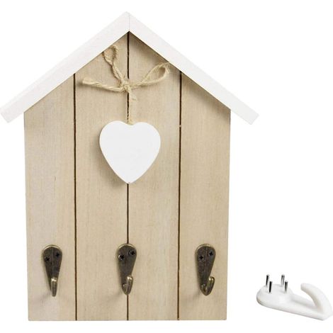 Support mural porte-clés en bois avec crochets décoratifs, rangement entrée maison (1/5)