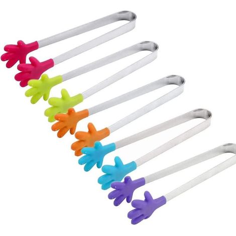 Set mit 5 Mini-Eiszangen aus Edelstahl mit rutschfesten Silikongriffen zum Kochen und Grillen (1/5)