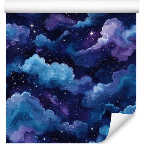 Papel pintado de galaxia en acuarela azul marino y violeta 50x1000 cm (1/5)