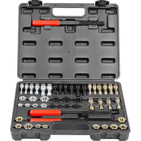 Kit de 49 pièces pour filetage, outil de restauration de filetage UNC, UNF et métrique, kit de retaraudage avec 22 tarauds, 24 filières, 3 limes à filetage et coffret de rangement, acier traité thermi (1/5)