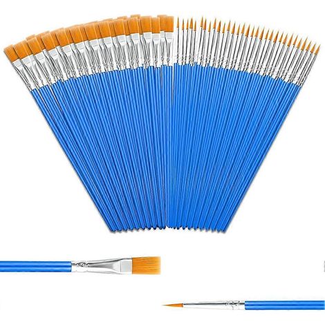 Petits pinceaux, lot de 80 pinceaux plats et ronds pour peinture acrylique, retouches aquarelle, huile, toile et maquillage. (1/5)