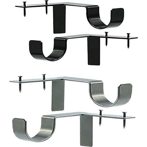 4 Pack Curtain Rod Bracket No Drilling, Adjustable Wall Mount Curtain Rod Brackets, Curtain Rod Accessories, Silver Black Metal, Home, Bedroom, Office