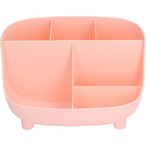 Boîte de rangement bureau multifonction légère et pratique, antidérapante et résistante à l'usure, en plastique rose, organisateur compact pour fournitures. (1/5)