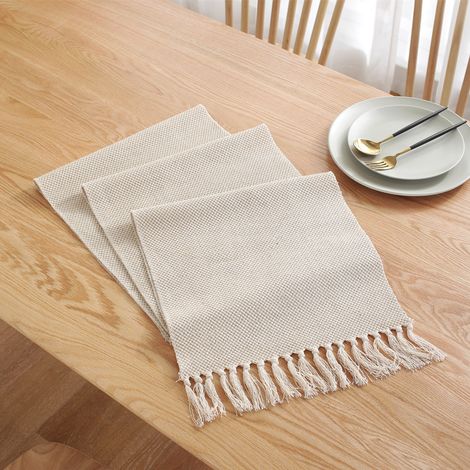 Chemin de Table en Coton et Lin avec Pompons Faits à la Main,Collection de Table, décorations de Table pour Pique-Nique, fête,Cuisine, Mariage33x160cm