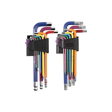 2 jeux de 9 clés Allen boule impériales – Set de 6 pans pliants couleur – Tournevis hexagonal rétractable pour atelier