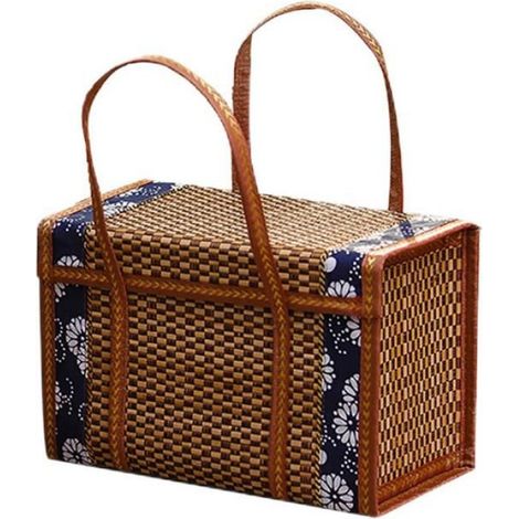 en Osier, Sac de Rangement, PoignéE PliéE pour Fruits, Courses, PoignéE de Nourriture, Panier Pliable en Bambou et Herbe en Rotin B (1/4)