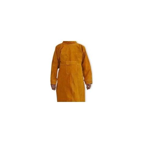 1 tablier de soudage anti-flamme en cuir de vache, manteau long, vêtements de protection, combinaison de soudeur, cuir durable, protection supplémentaire, 105 cm (jaune) (1/4)