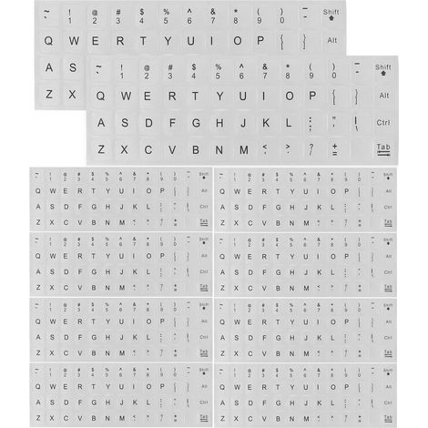 Lot de 10 autocollants anglais pour clavier : lettres de remplacement – fond argenté et lettrage noir – pour ordinateur portable et de bureau. (1/5)