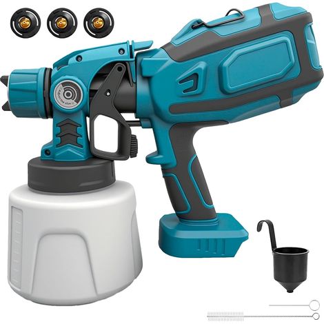 Pistolet de peinture sans fil compatible avec batterie Makita, grand récipient de 1400 ml, 3 buses (1,0/1,8/2,5 mm), 3 modes de pulvérisation, contrôle du débit variable – Idéal pour meubles, clôtures (1/5)