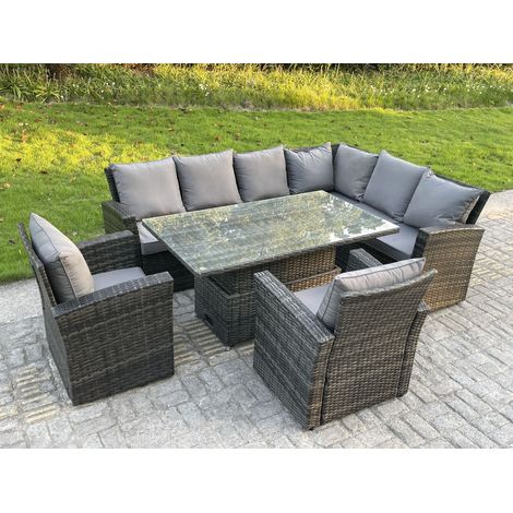 Fimous High Back PE Rattan Corner Sofa Set Garden Furniture Adjustable Rising Lifting Table Set With 2 Chair (1/3)