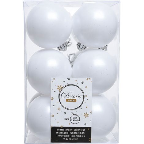 Boîte de 12 boules blanches décoratives pour sapin de Noël (1/3)