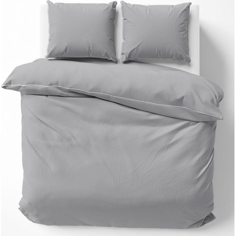 Reine Baumwolle Makosatin Bettwäsche Set 220x200 Hellgrau Premium (1/5)