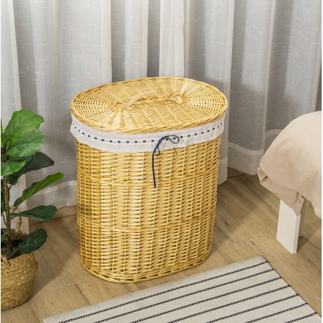 Panier à linge 51x38x57 cm coloris naturel en rotin avec couvercle et doublure amovible (1/5)