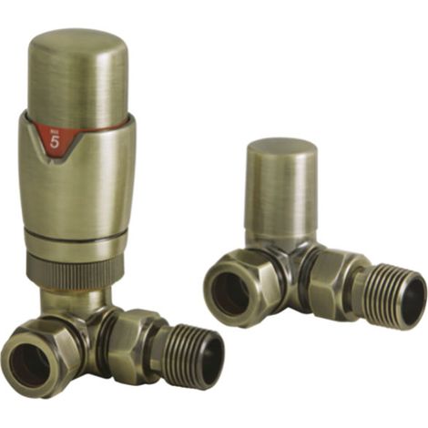 Heatwave Prime Brushed Brass Corner Thermostatic Radiator Valve Set