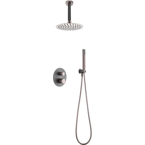 Colonna Doccia a Incasso con Miscelatore Termostatico  Modello TOP  Soffione di dimensioni Standard  Colore Grigio con Finitura Champagne [ IMEX® ] (1/2)