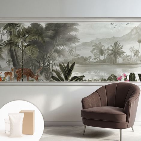 Papier peint intissé classique moderne pour salon et chambre à coucher Décoration rapide avec colle Oasis tropicale 250x104 cm (1/5)