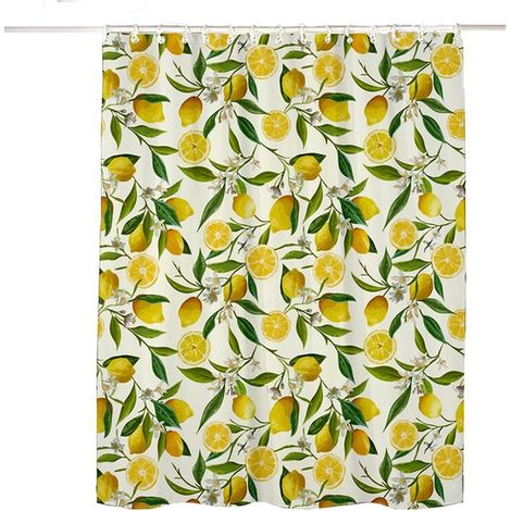 Cortina de ducha - Cortina de ducha antimoho - Cortina de ducha - Incluye anillas - Poliéster - 120 x 180 cm - Amarillo - Gardenia y limón (1/5)