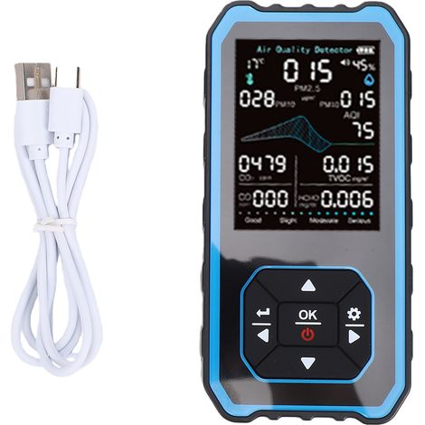 Moniteur de qualité de l'air Portable 10 en 1, PM2.5 PM10 PM1.0 CO2 CO HCHO TVOC, Test de température et d'humidité, détecteur d'intérieur bleu noir (1/5)
