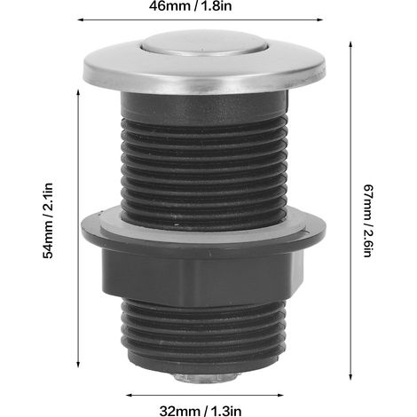 Ortviai Interrupteur pneumatique pour broyeur de déchets cuisine – Bouton inox 32 mm + tuyau 1,5 m (1/4)