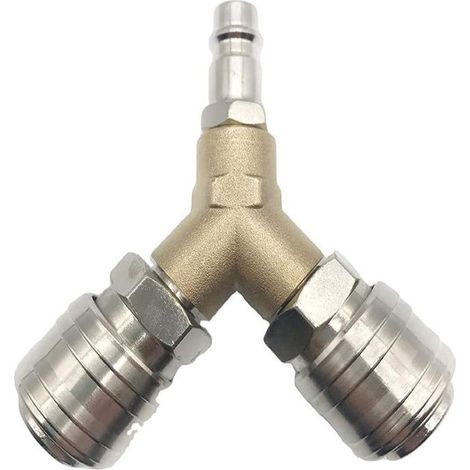 Distributeur d'air comprimé avec interrupteur, tout en laiton inoxydable, équipé de deux raccords filetés 1/4 pouce, pour systèmes d'air comprimé, OUYLAF (1/5)