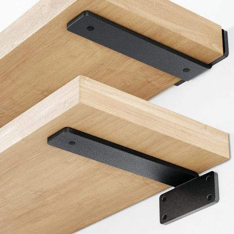 Supports d'étagère robustes (25 cm) en métal noir (épaisseur 4.5 mm), lot de 2, plus de 72 kg (1/5)