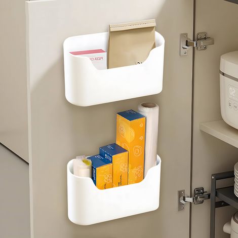 Youyijia 2 Pcs Kitchen Storage Boxes, Kitchen Cabinet Door Storage Box, Self-Adhesive Wall Storage Box, Wall Mounted Storage Box for Bathroom Fridge Kitchen Office (1/5)
