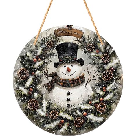 Panneau Métallique Noël - Bonhomme De Neige Flocons De Neige Guirlande Décoration Murale Extérieure Porche 30 Cm (1/3)