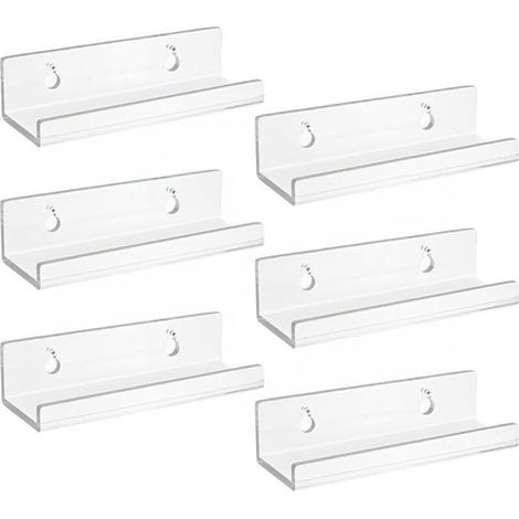 Lot de 6 Support Vinyle Mural en Acrylique Transparent, Etagere Transparente, Petite Etagere Murale, Étagère Murale Flottantes pour Vinyle, Panneaux, Photos, Livres (1/4)