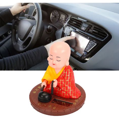 [Figurine Solaire] Monk Jouet Automatique Nodding Knock Bouddha Statue pour Dashboard Auto Bureau Décor Cadeau Nouvel An Chinois Rouge Plastique (1/5)