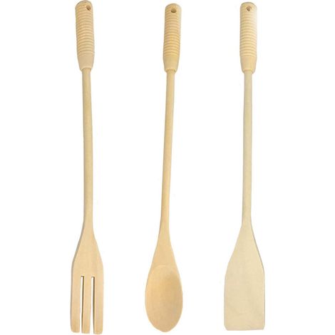 Set 3 mestoli in Legno con Paletta spatola forchetta Cucchiaio per mescolare mestolo Utensili da Cucina (1/4)