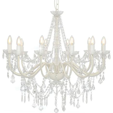 Lustre élégant avec perles design antique 80 x 75 cm ambiance cosy en métal blanc