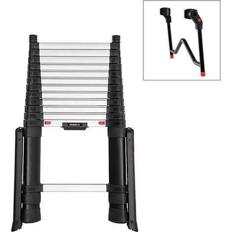 Echelle télescopique 4.10m avec stabilisateurs et écarteur de façade - Hauteur de travail max. 4.90m - TEL-72241STAB/EC