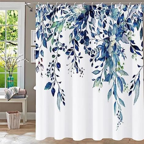 Filiyano-Rideau de douche bleu eucalyptus (1 pièce), motif feuilles aquarelle, imperméable, style végétal.