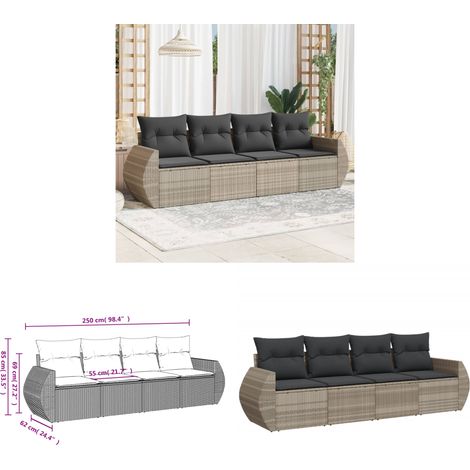 vidaXL Salon de jardin 4 pcs avec coussins gris clair résine tressée (1/3)