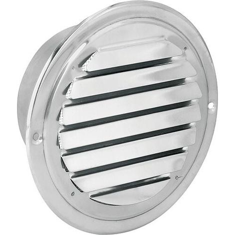 Grille d'aération ronde en inox V2A, raccords Ø150mm, avec lamelles fixes et grille moustiquaire
