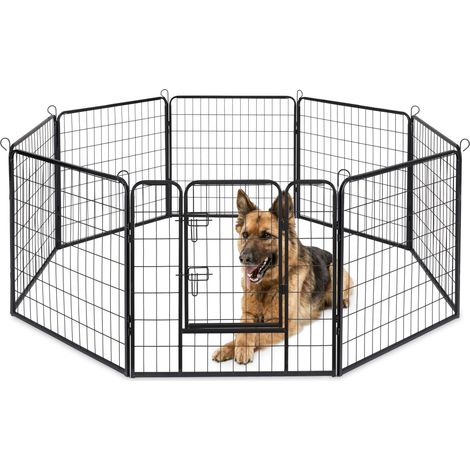 ACAZA Enclos pour chiens en 8 panneaux - Niche pour chiens - Avec porte - 80 cm de hauteur - Noir (1/5)