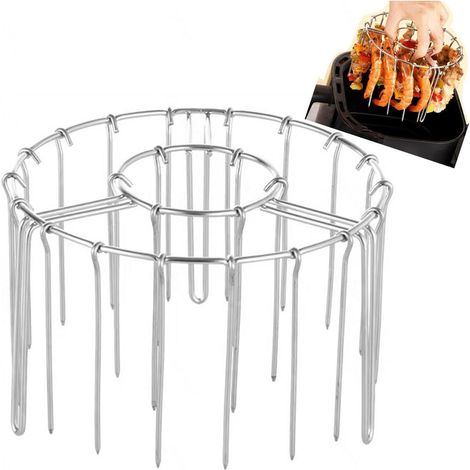 Grille à kebab pour airfryer - Support antiadhésif avec circulation thermique - Rôtissoire verticale multifonction pour friteuse à air - Suspension ronde - 48 brochettes - Compatible airfryer, four, b (1/5)